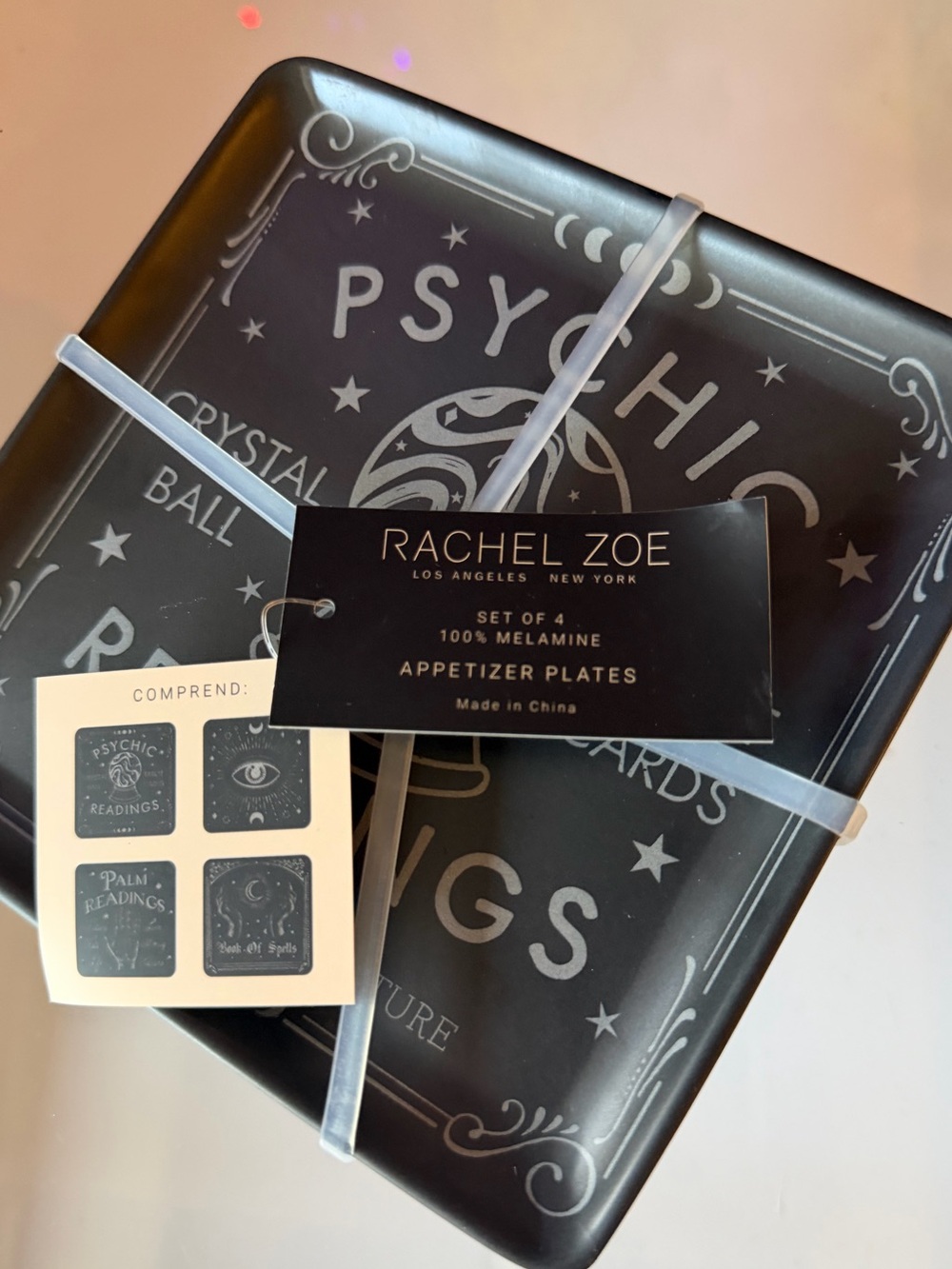 Rachel Zoe Melamine Halloween psychic tarot witchy readings evil eye plates - Picture 3 of 5